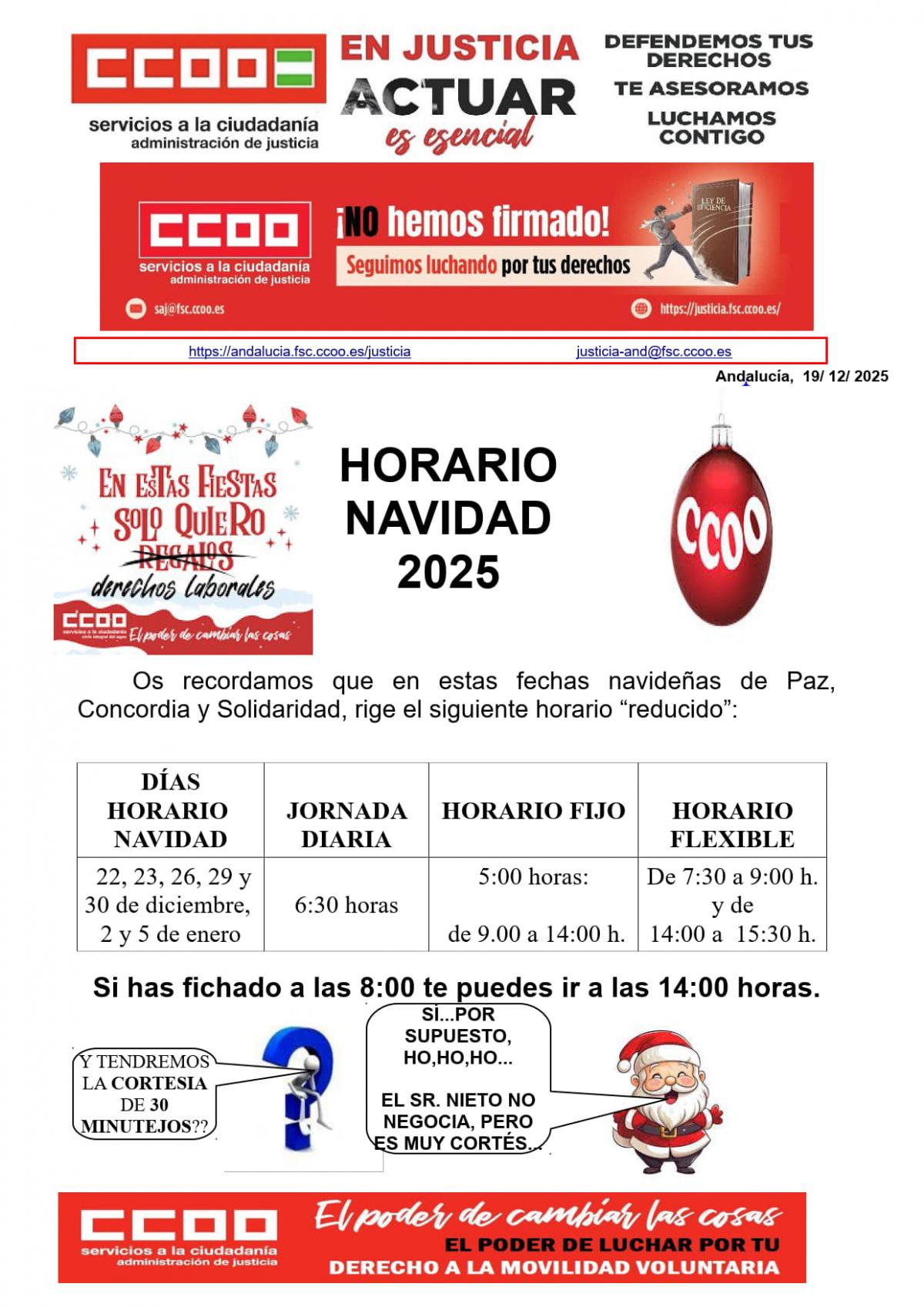 Horario de navidad 2025-26
