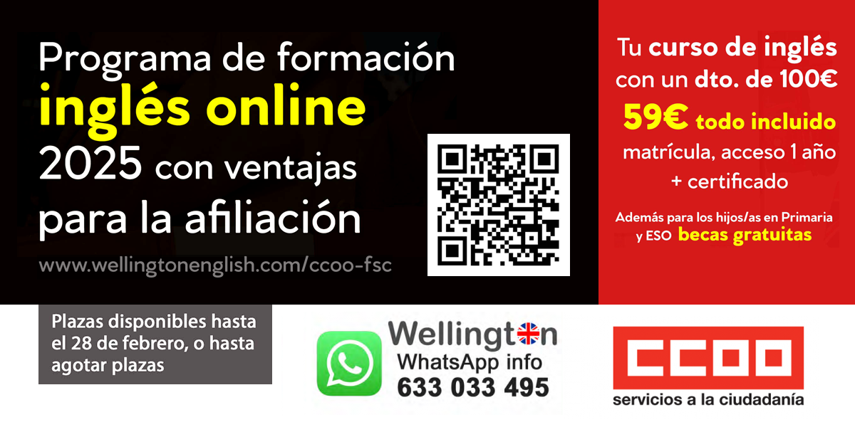 FSC-CCOO y Wellington Learning International renuevan la oferta de ingls para las personas afiliadas a CCOO y sus descendientes directos por 59 al ao