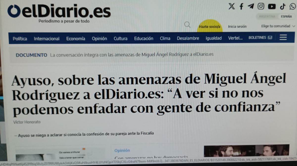 Portada de este lunes de eldiario.es, que pretende ser cerrado por Miguel ngel Rodrguez. / A. P.