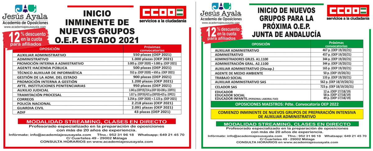 Formación, estudios y oposiciones para las afiliadas y afiliados de FSC CCOO de Andalucía