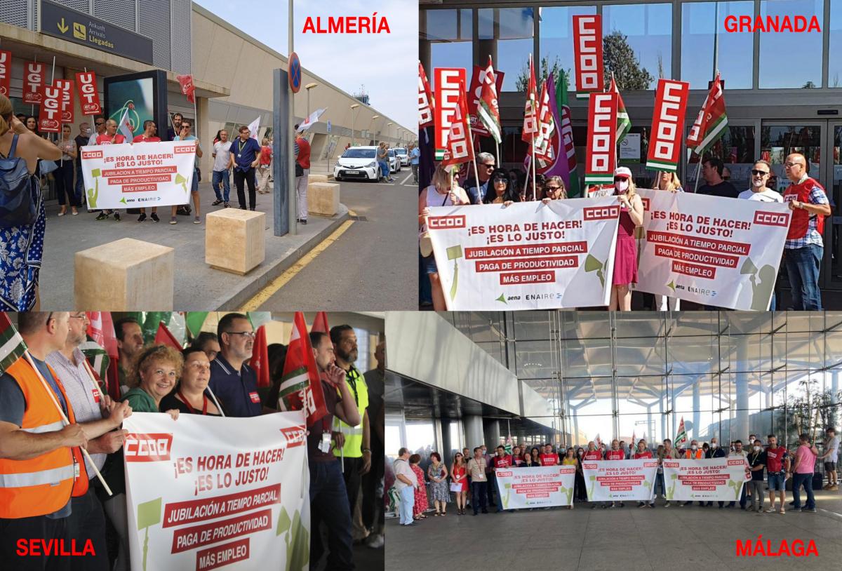 CCOO se concentraciones en los aeropuertos de Andalucía para exigir la estabilidad de Aena