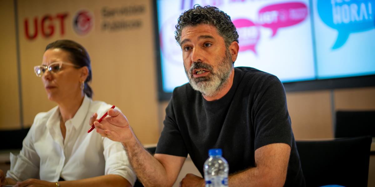 Isabel Araque Lucena, secretaria general de UGT Servicios Pblicos, y Lucho Palazzo Gallo, coordinador del rea Pblica de CCOO