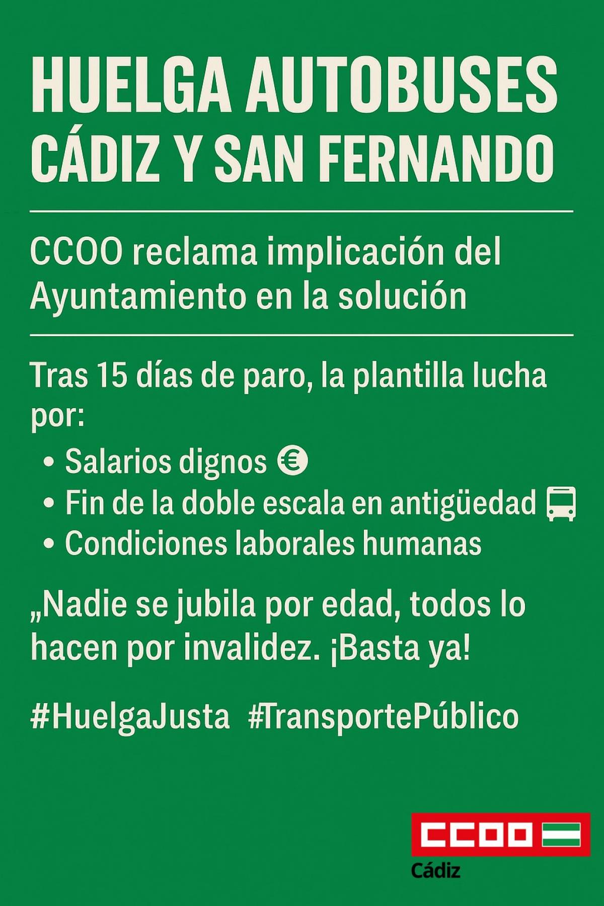 CCOO reclama implicacin del alcalde de Cdiz y la alcaldesa de San Fernando en el conflicto de los autobuses, como ltimos responsables del servicio