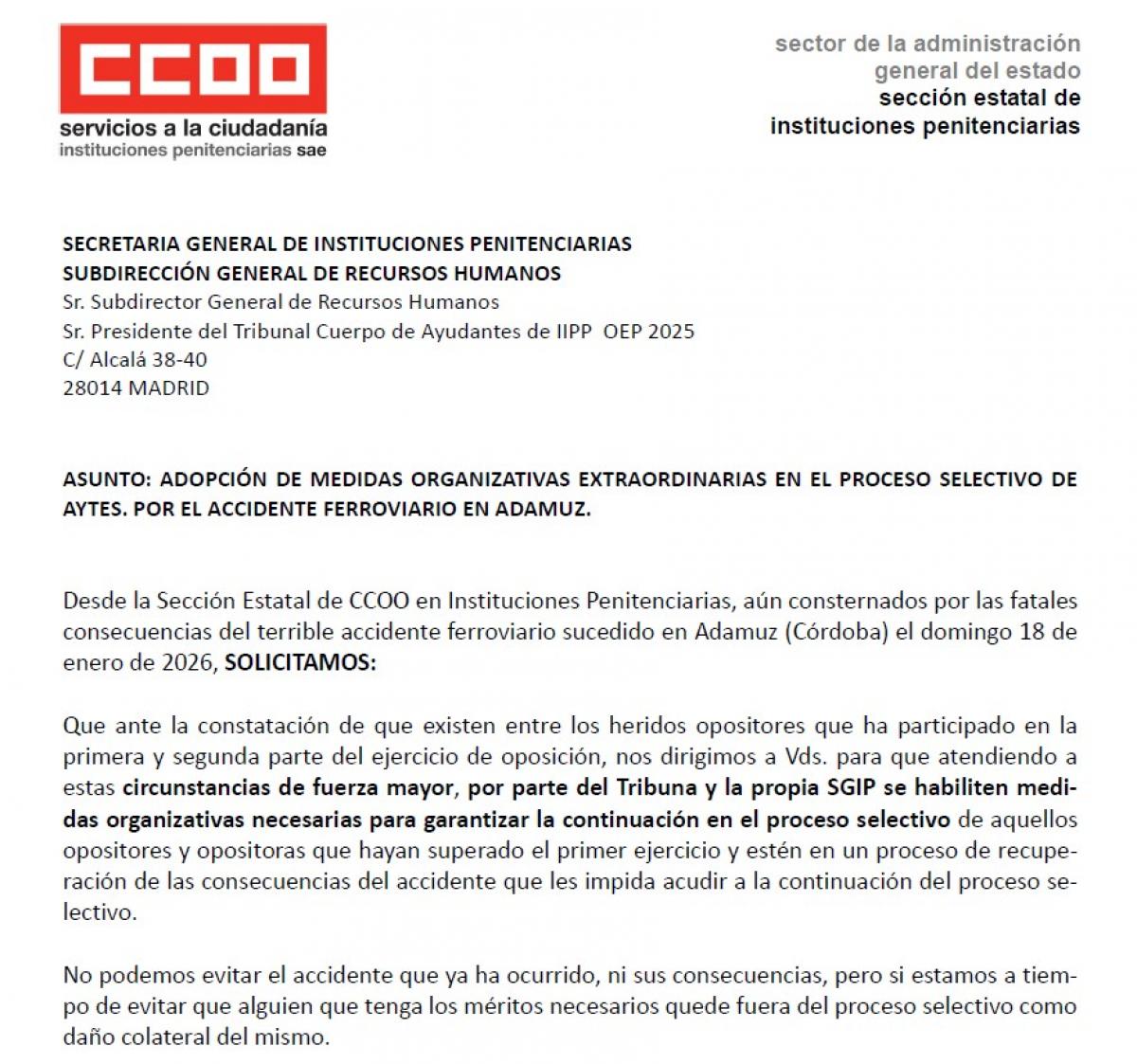 Solicitud medidas extraordinarias proceso IIPP