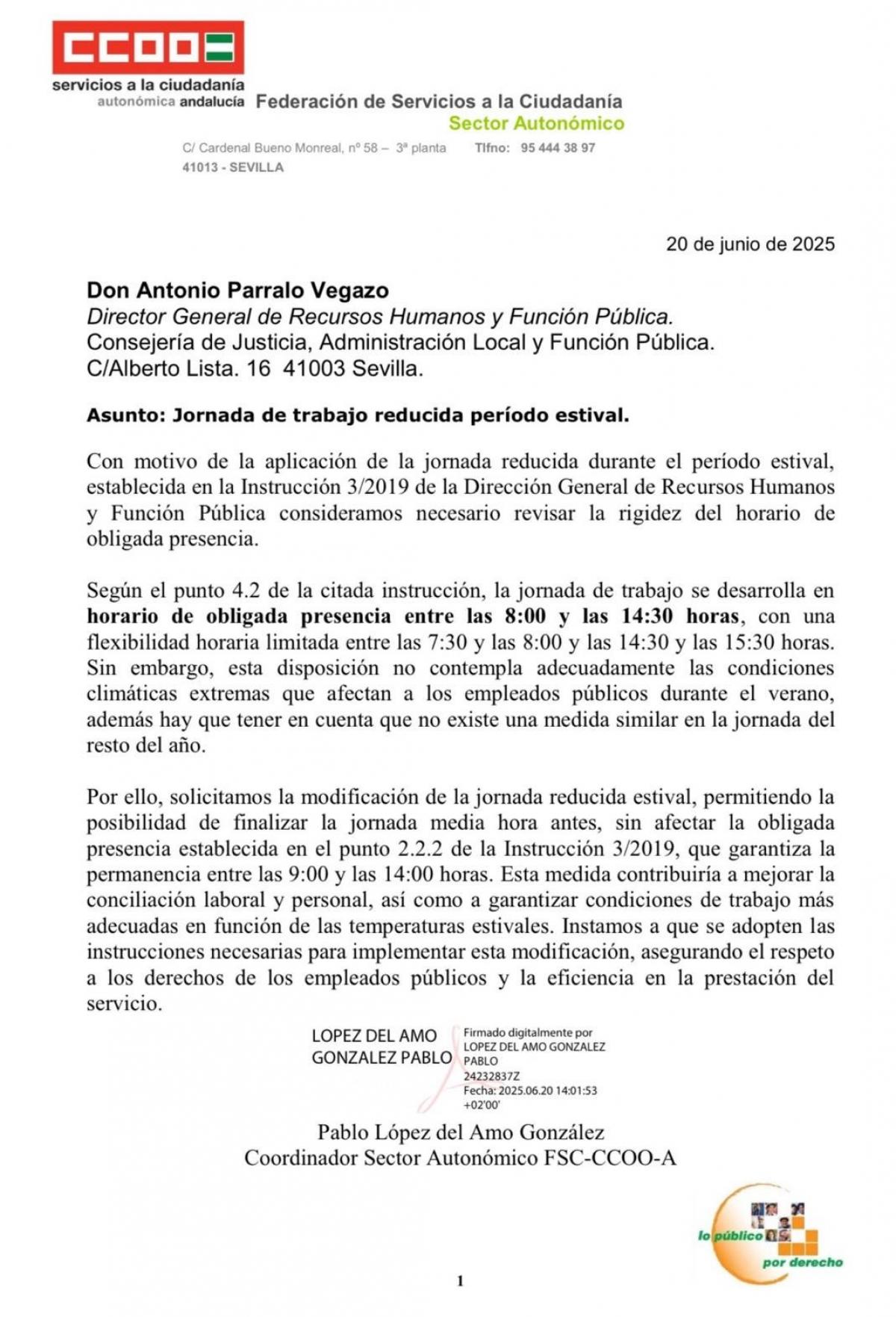 Solicitud modificacin jornada estival