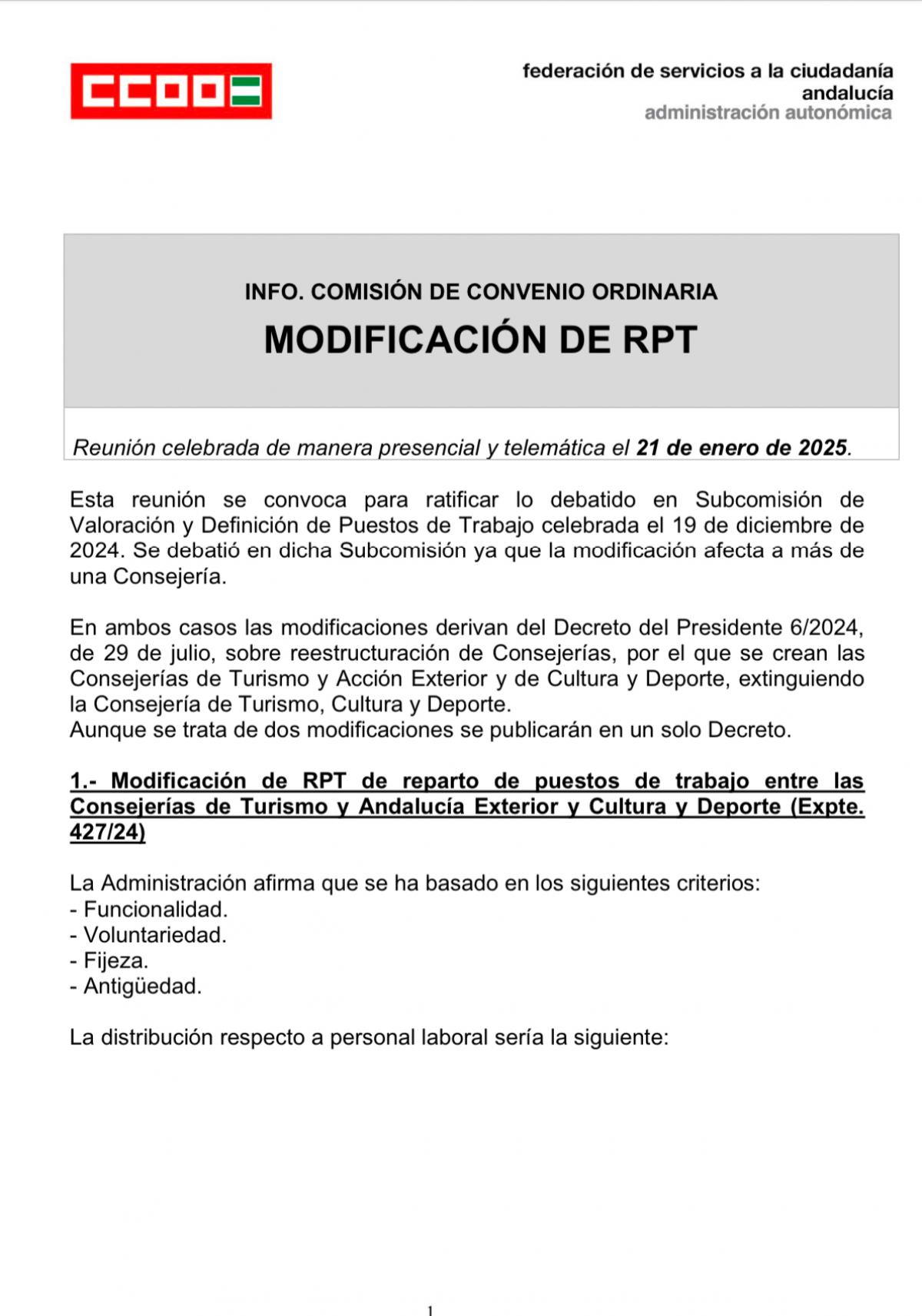 Info Comisin Convenio. Modificacin RPT. 21/01/25